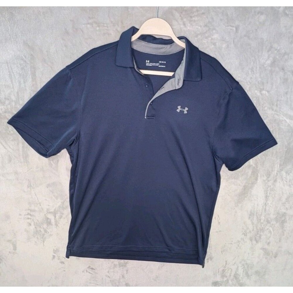 Under Armour Polo Shirt Mens Large Adult Blue Navy Outdoors Polyester Golf